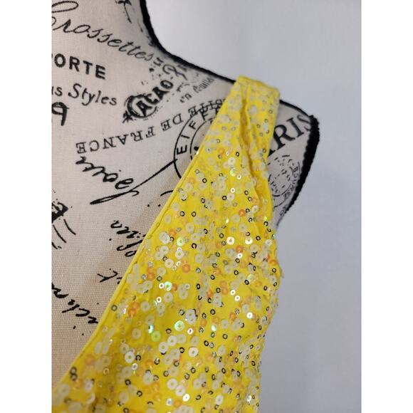 H:ours Fairy Yellow Sequin Top SZ XS Whimsycal Going Out Bling - Picture 3 of 8